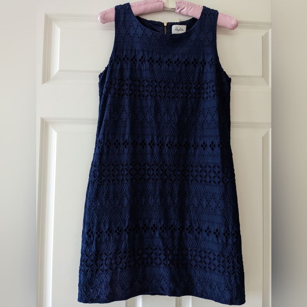 Eyelet Cotton Dress Heyton size 2 shift tank Lined blue